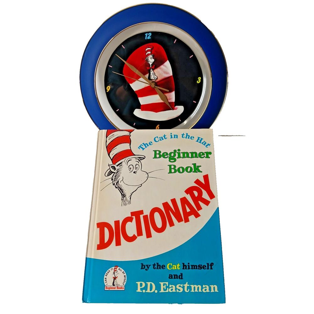 Dr. Seuss Cat in the Hat Wall Clock Beginner Book Dictionary P.D. Eastman Lot
